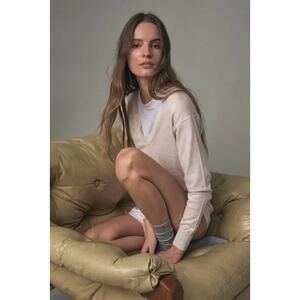 THAKOON Light Beige Cotton Wool Blend V-Neck Lighweight Sweater YOOX S NWOT $395